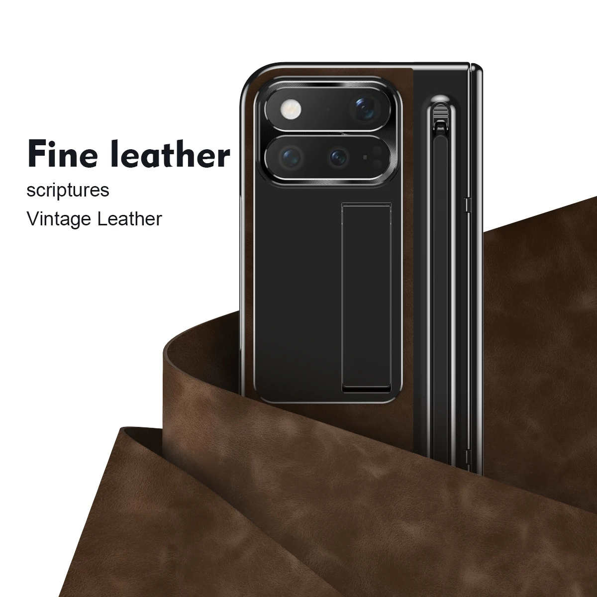 Leather Foldable Phone Case with Pen Slot & Hinge Protection - Shockproof Cover