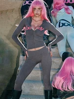 Weird Puss Letter Print 2 Piece Set Women Tracksuit Hooded Jacket+Leggings Matching Stretch Streetwear Casual Sporty Outfits - Image 3