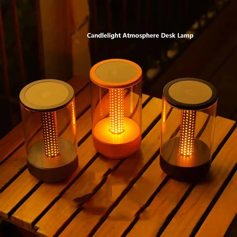 Desk Lamp Candlelight Atmosphere Charging Bedhead LED Portable Light Romantic Dining Table Outdoor Camping Candle Nightlight