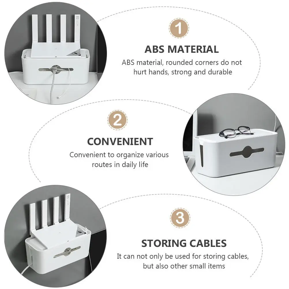 1Pcs 와이어 보관 상자 ABS 소재 둥근 모서리 홈 오피스 사용을 위한 케이블 관리 상자 흰색 네트워크 케이블 수신 허브