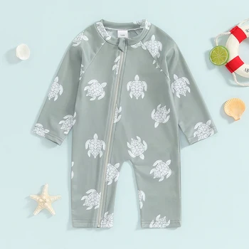 Manica lunga bambini ragazzi costumi da bagno estivi Bikini bambini Casual tartaruga stampa cerniera Monokini costume da bagno Beachwear costume da bagno per bambini 1