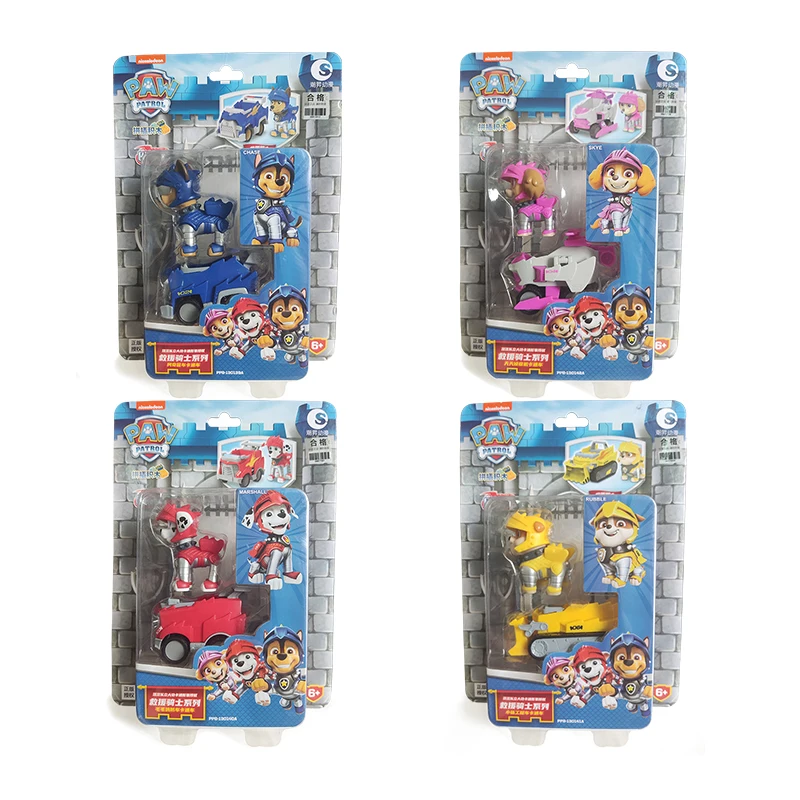 Puppy Patrol Rescue Knight Pull-Back Car Set Chase Marshall Macerie Skye Patrulha Cina Bricks Assembly Vehicle Kids Toy Gift