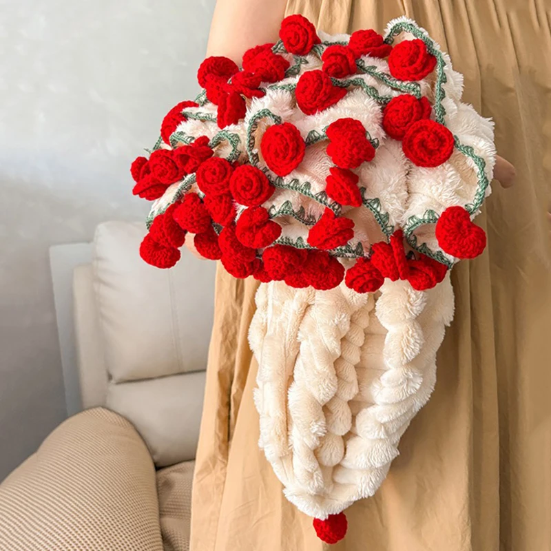 Coperta Mimetica Floreale All'Uncinetto - Si Trasforma In Bouquet Di Rose - Morbida E Lavabile - Ø 105 Cm - 5
