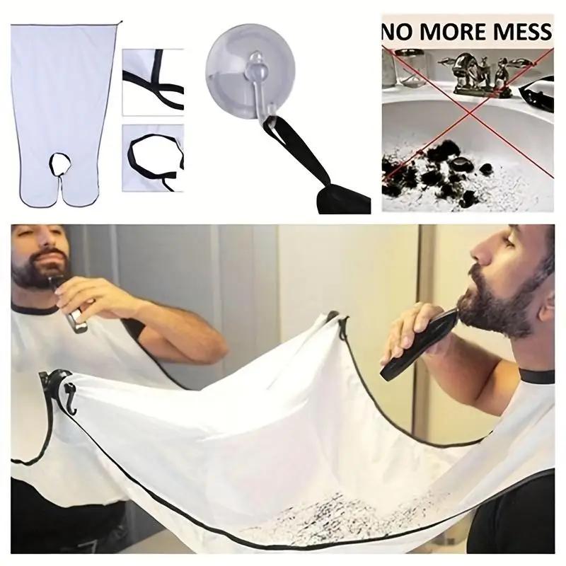 Grembiule da barba per uomo con specchio e copertura per una facile pulizia, strumento per lo styling dei capelli maschili - immagine 3