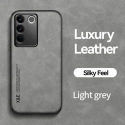KEYSION Luxury Leather Shockproof Phone Case - Soft Silicone & PC Back Cover for VIVO V27 Pro 5G (Light Gray)