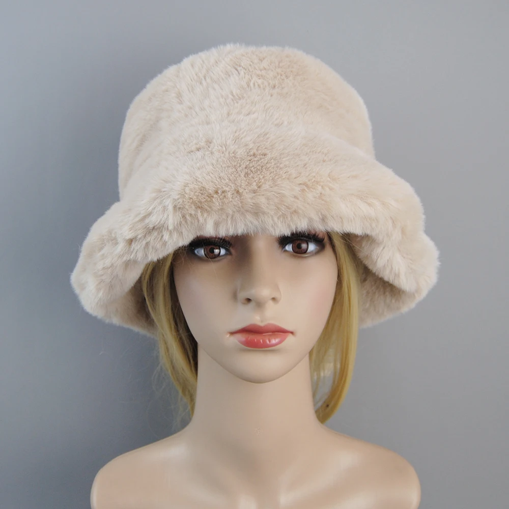 Women's Fake Rabbit Fur Hat Cotton Lined Warm for Winter Ski