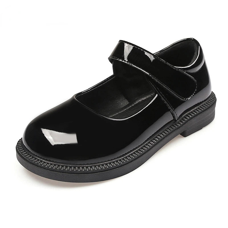 New Girl Leather Shoes Princess Kid Student School Causal Black Versatile Shoes Hook & Loop Children Glossy Mary Jane Autumn Hot 3