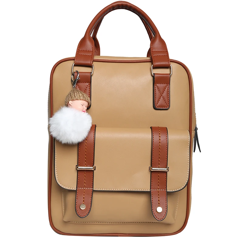 2022 Large Capacity Solid Color Backpack High Quality Leather Shoulder Bag Women Famous Designer Bags New Plush Pendant Backpack
