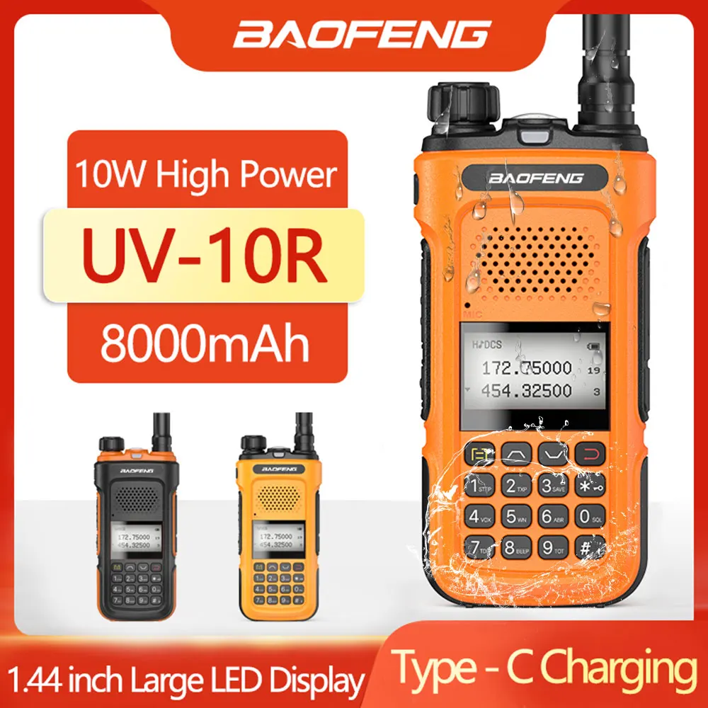 Baofeng UV-10R High Power 8000mAh Waterproof Walkie Talkie Dual Band  Transceiver Handheld FCCCE Two Way Radio Type-C Charging AliExpress