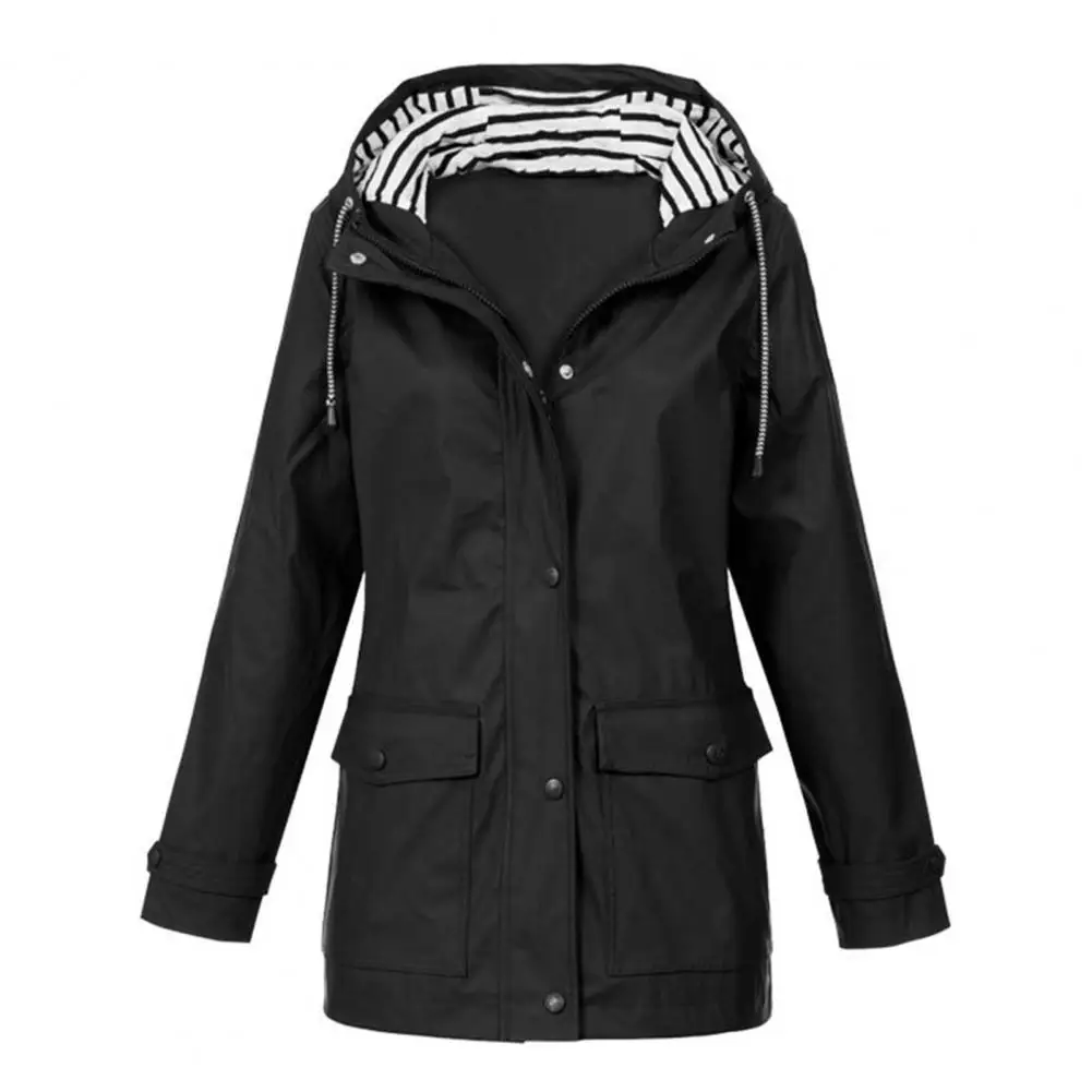 

Hooded Windbreaker Stylish Women's Windproof Hooded Jackets with Drawstring Flap Pockets for Spring Autumn Streetwear Women