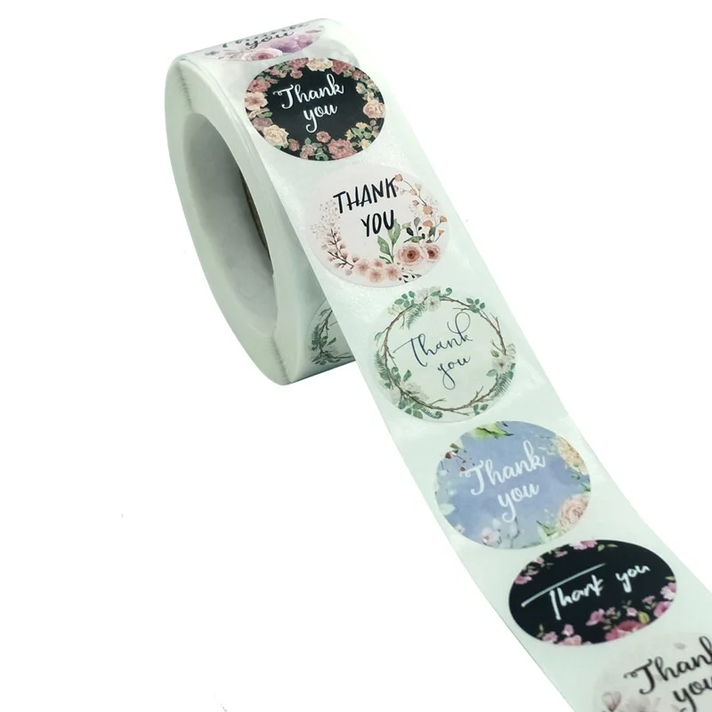 Thank You Stickers Floral Stickers Stationery Stickers Decorative Labels Stickers Self Adhesive Stickers Adhesive Stickers Paper Stickers 50-500pcs 8 styles Thank You Sticker for Seal Labels Round Floral Multi Color Labels Sticker handmade offer Stationery