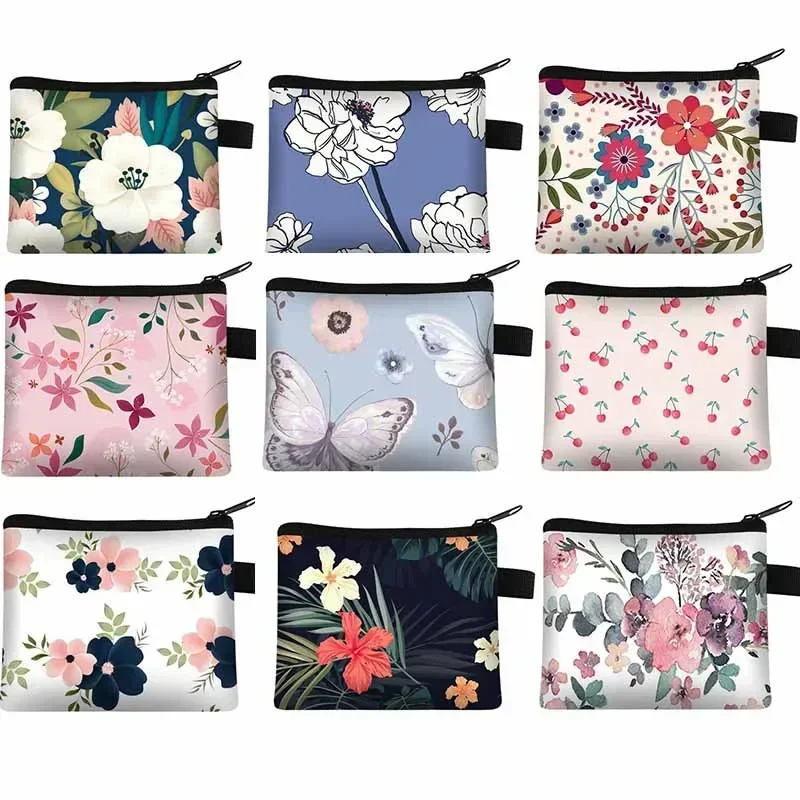 Floral Print Small Cosmetic Bag Girl Women Sanitary Napkin Storage Organizer Bag Coin Card Money Eearphone Lipstick Holder Pouch 2
