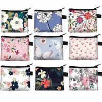 Floral Print Small Cosmetic Bag Girl Women Sanitary Napkin Storage Organizer Bag Coin Card Money Eearphone Lipstick Holder Pouch 2