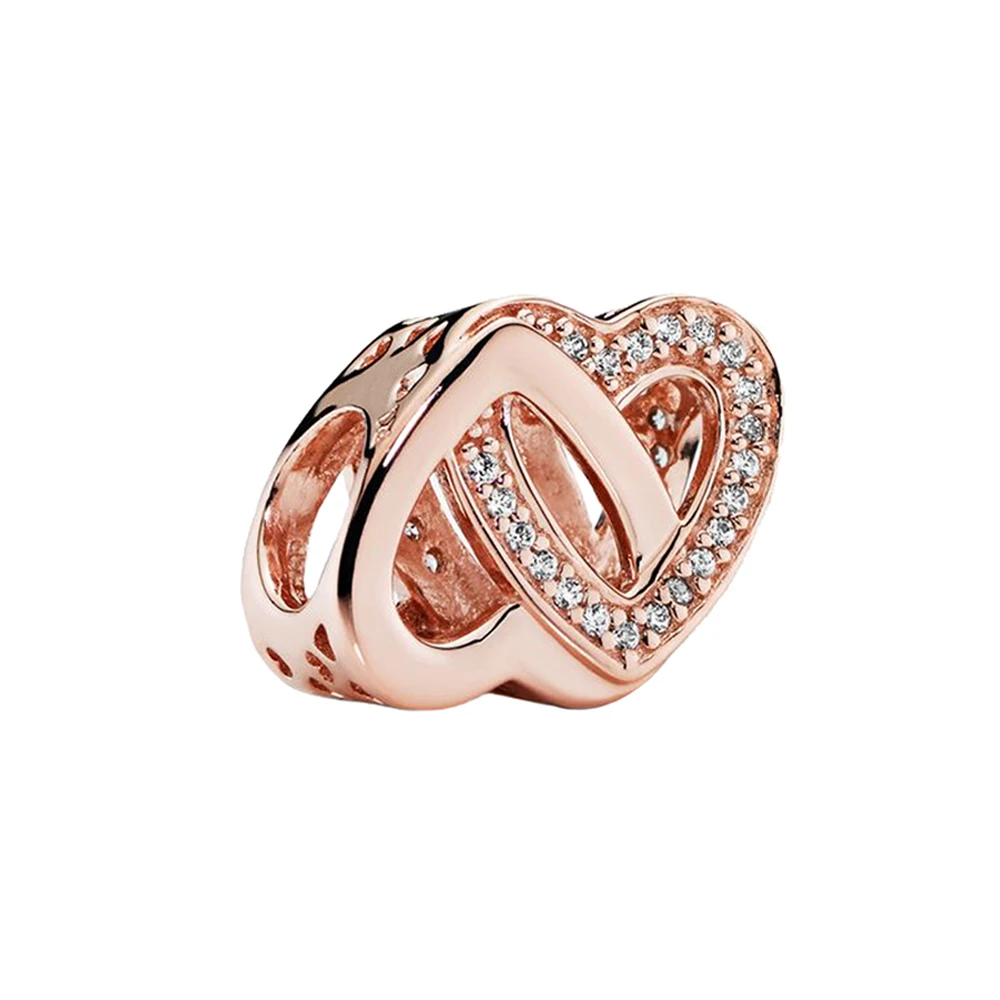 Rose Gold Heart Shape Silver Colour Charm for Women Festival Jewelry Gift Fit DIY Bracelet Necklace Chrams