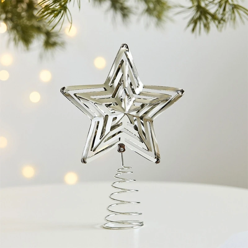 Festive Iron Christmas Tree Five pointed Star Toppers Decorations Perfect Addition Ornament for Holiday Atmospheres christmas tree decoration,christmas star decoration