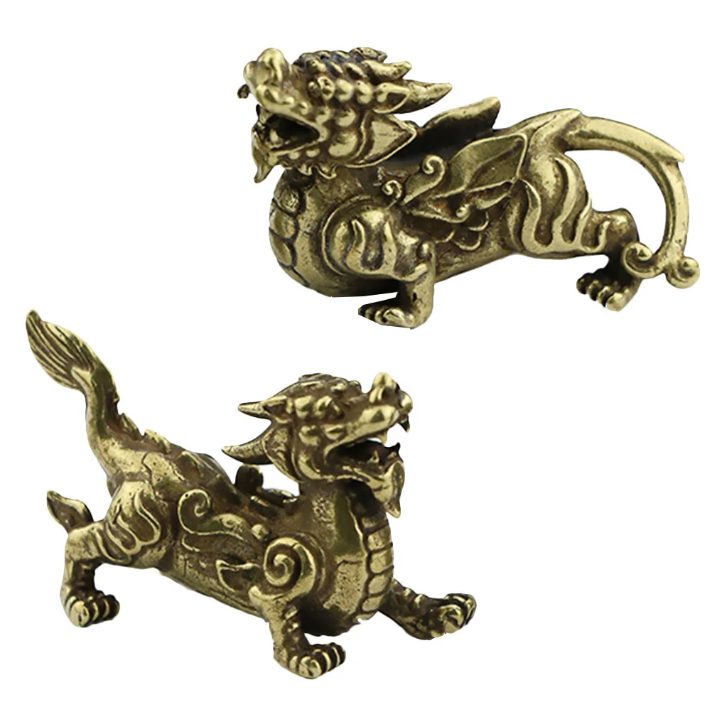 

1 Pair Copper Figurines Fengshui Statues Decorative Tabletop Figurines for Office Store Home Brass