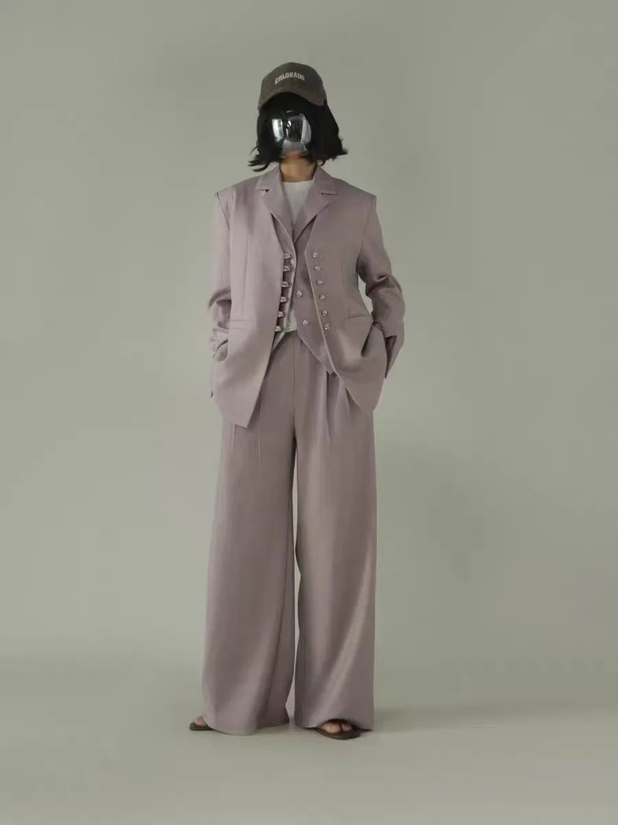 Linen small suit women's one button three piece vest professional suit set straight leg wide leg pants 24 spring/summer new styl 3