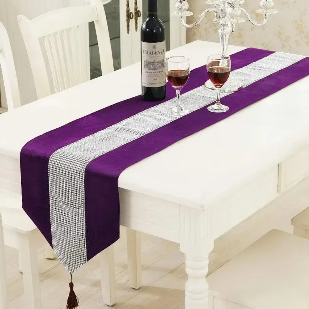 Velvet Diamante Table Runner European Tasseled Flannel Table Runner Wedding Party Mat Decorate Accessories 31x183cm,cotton table runner