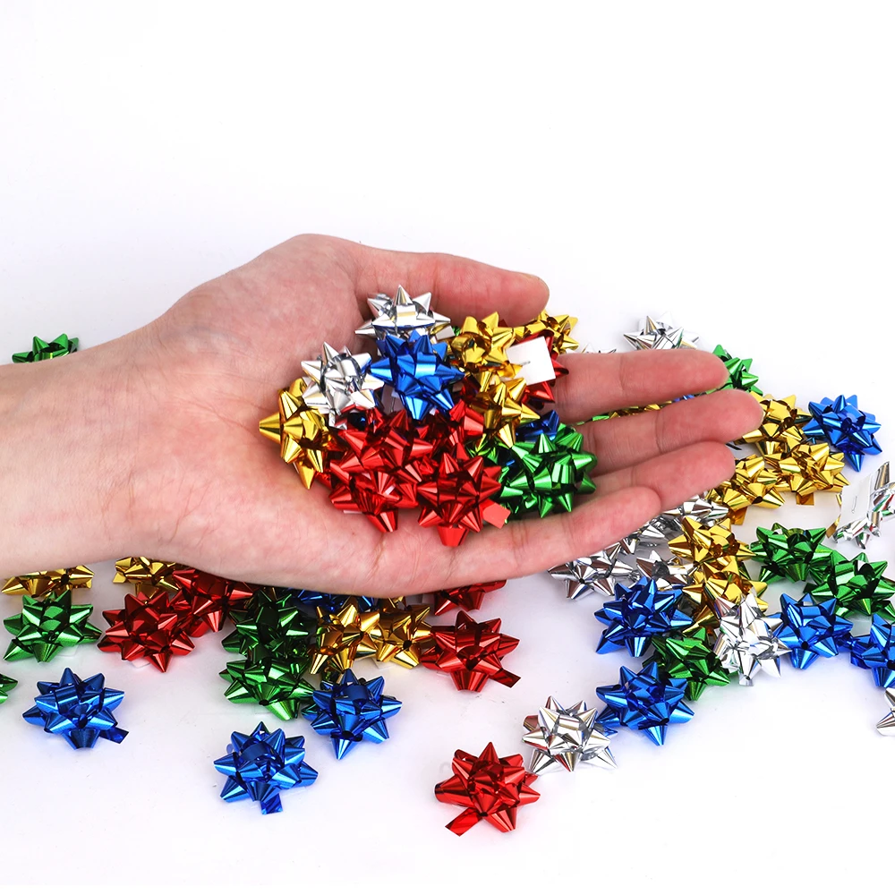 100 Stück/2,5 cm bunte Mini-Stern-Blumendekorationen zum Selbermachen, selbstklebendes Band, Schleifen, Papier, Geschenkverpackung für Weihnachten, Hochzeit