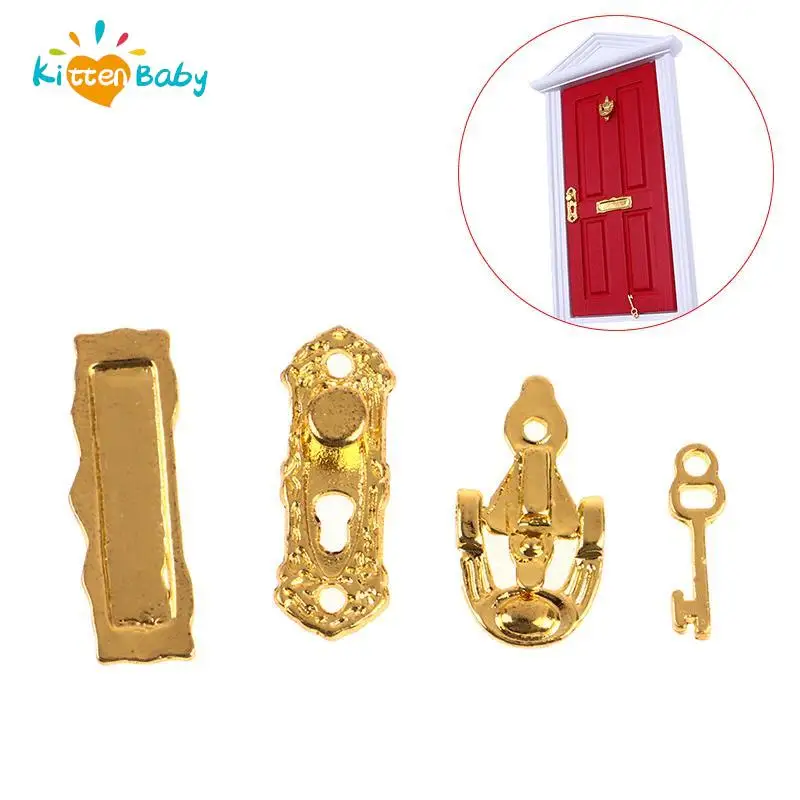 4Pcs/set 1:12 Dollhouse Hardware Miniature Metal Door Knocker Set Furniture DIY Doll House Accessories