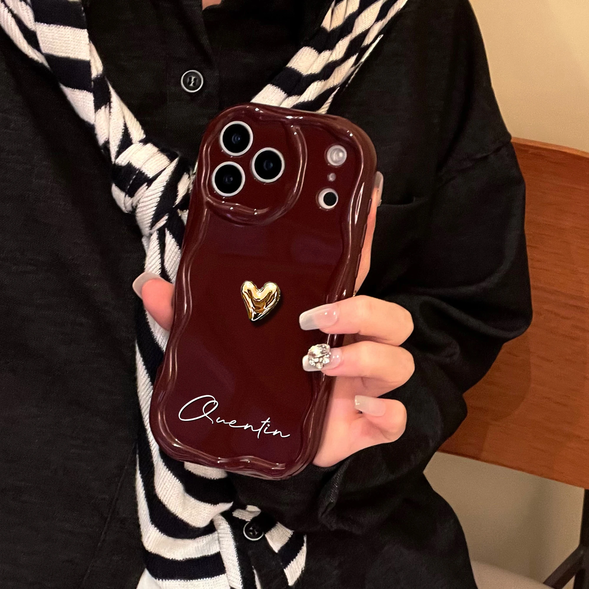 Custom Big Letters Name Burgundy Luxurious Phone Case Gifts For thumbnail 2