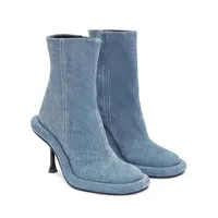 Autumn Winter New Blue Denim Short Boots European American High Heel Thick Sole Round Toe Side Zipper Women's Shoes Size 35-43 - Image 2