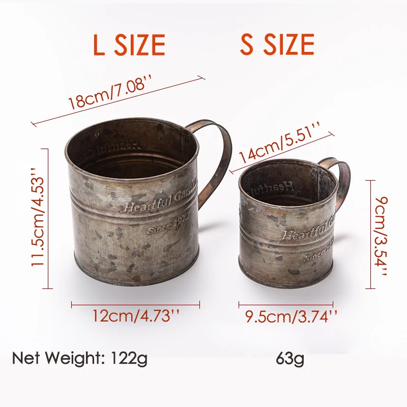 Retro Handle Cup Vase Drinkware Wrought Iron Flower Bucket Vintage English Printing Home Decor Gourmet Photography Props 6