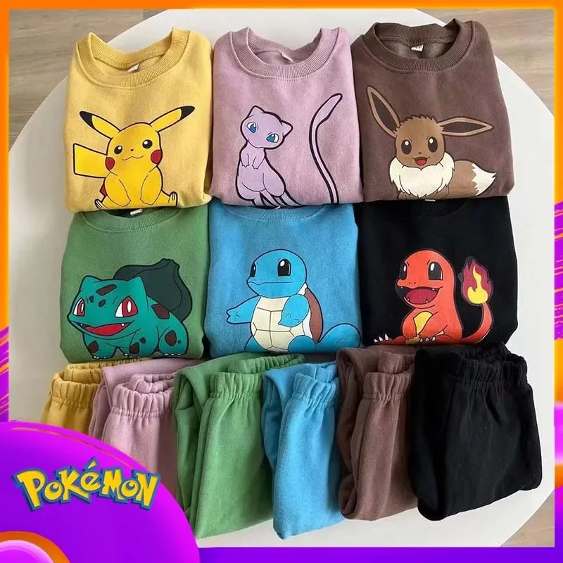 

Anime PokéMon Children'S Set Charmander Bulbasaur Squirtle Print Cartoon Kawaii Pullover Pants Long Sleeved Cotton Clothing Gift