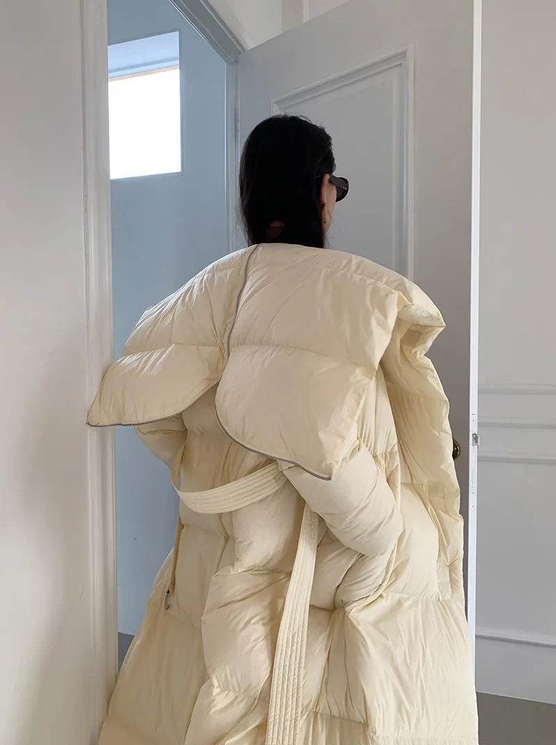 2023 Winter Women’s Clothing Large shawl extra long down jacket knee-high thick white goose down jacket 0218