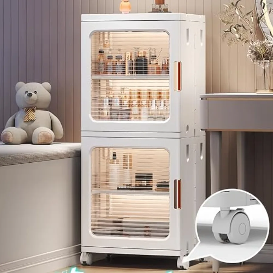 2 Layer Bathroom Storage Cabinet with Wheels and Shelf Plastic Thin Cabinets for Narrow Spaces Small Space Saver for Bathroom L