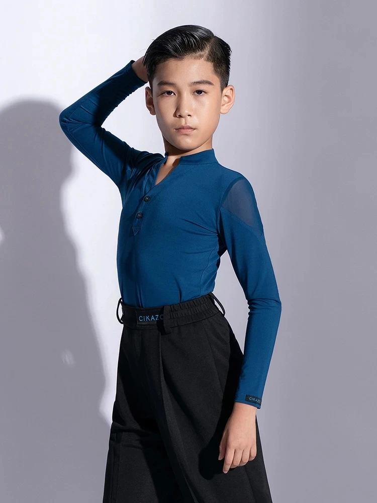 New Latin Dance Tops For Boys Long Sleeved Small Stand Collar Shirts Chacha Rumba Tango Dress Latin Dance Clothes