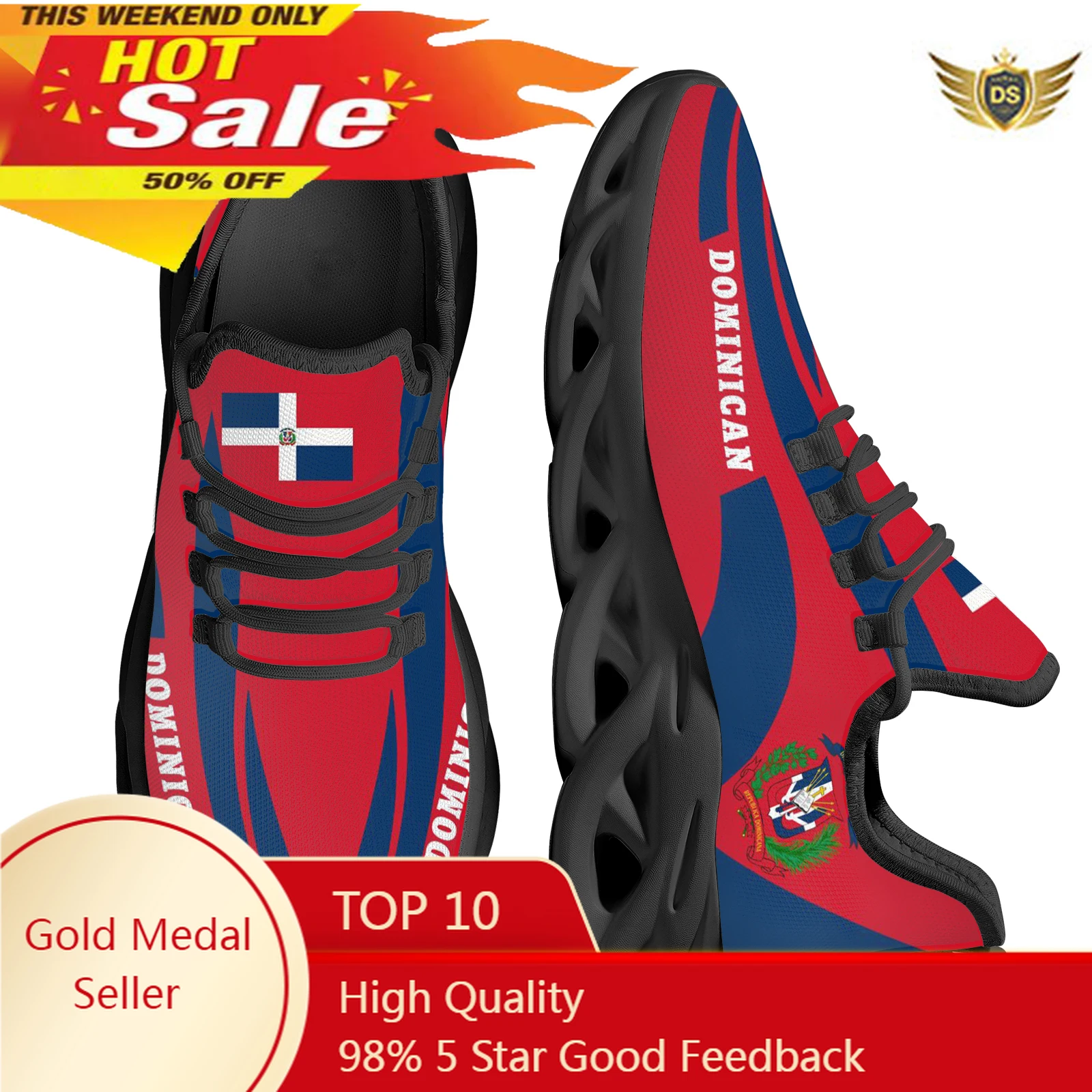 Dominican Flag National Emblem Design Lightweight Breathable Platform Shoes Knitted Blade Shoes Sneakers Zapatos