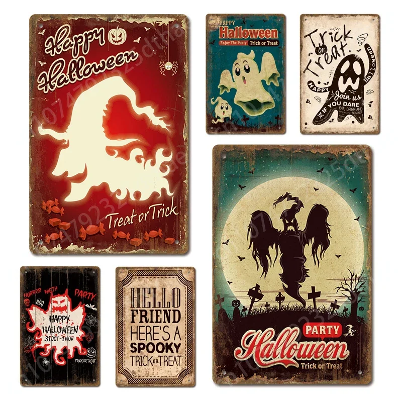 

Halloween Metal Tin Sign Ghost Pumpkin Lanterns Home Wall Decor Plaque Cafe Dessert House Party Decoration Art Iron Posters