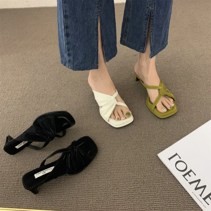 

Fashion Elegant Ladies High Heels Sandals Square Toe Female Casual Outdoor Slides Slippers Slip On Pumps Shoes For Women Summer