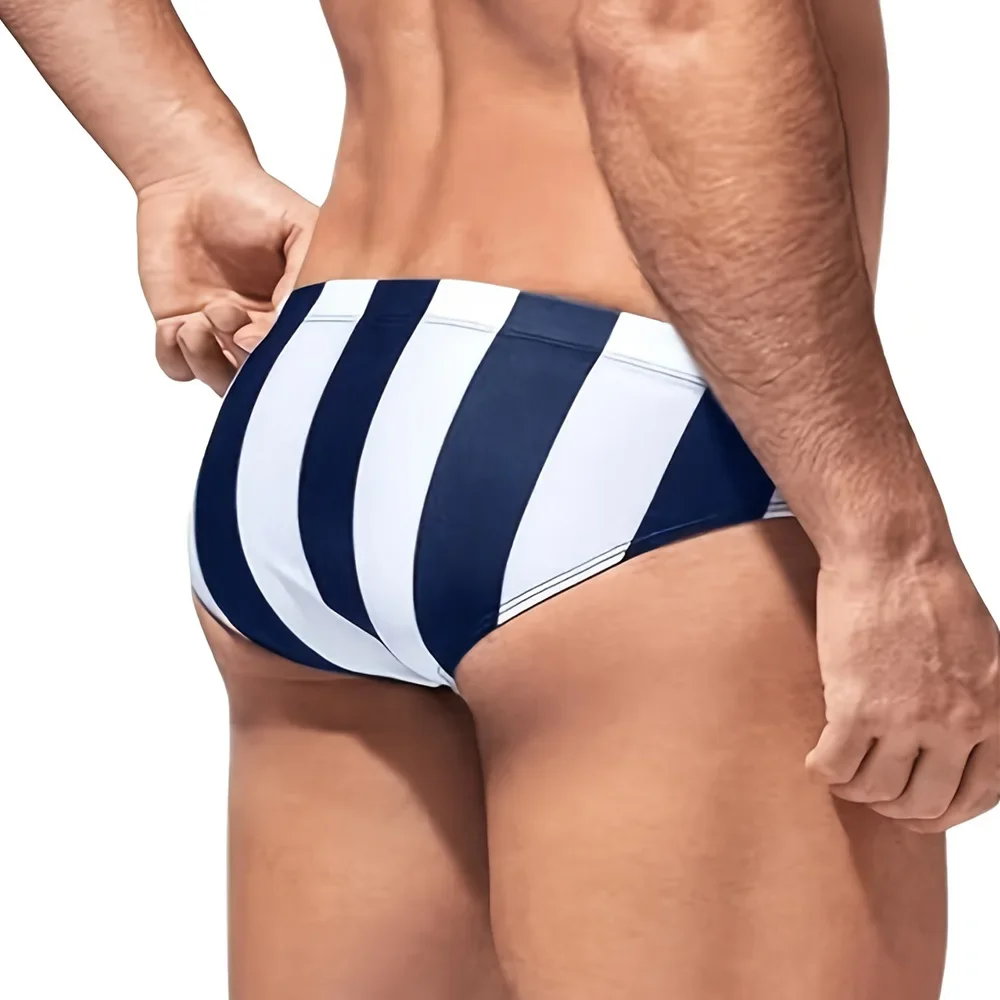 Men's Triangular Elastic Swimming Trunks Vertical Stripes Sports Swimsuits Shorts