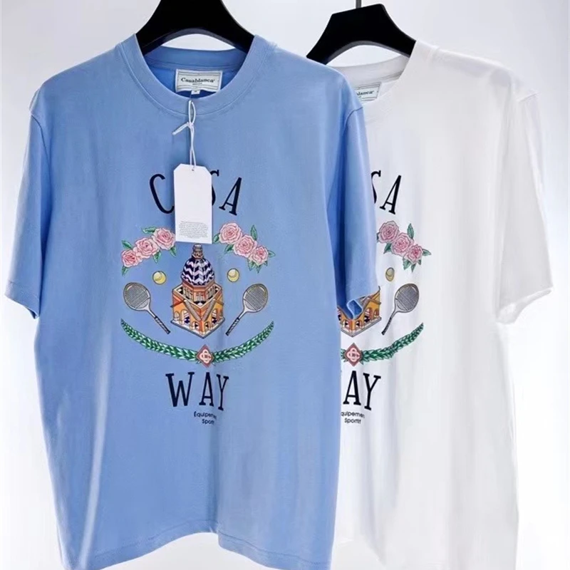 

Casablanca Tennis Club Castle T Shirt Men Women Best Quality Oversize Summer Casa Blanca Logo Short Sleeve Top Tee Shirts