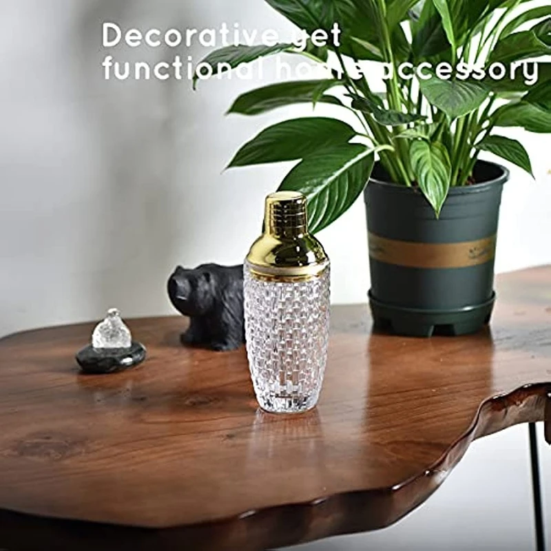 Glass Cocktail Shaker Martini Mocktail Making Set Leakproof Metallic Steel Lid Strainer For Home Use Bar Cart Gadget cocktail shaker
