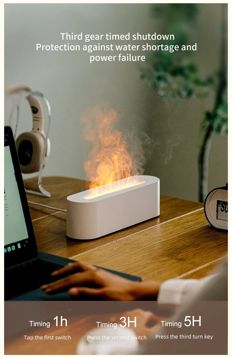 Cel mai nou difuzor de arome cu flacără RGB umidificator USB desktop simulare lumină purificator de aromă aer pentru dormitor cu 7 culori