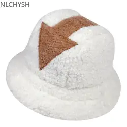 Bucket Hat Lamb Wool Hat Winter Warm Fishing Caps Faux Fur Arrow Symbol Printed Bucket Hat Men Women Tide Flat Top Hats