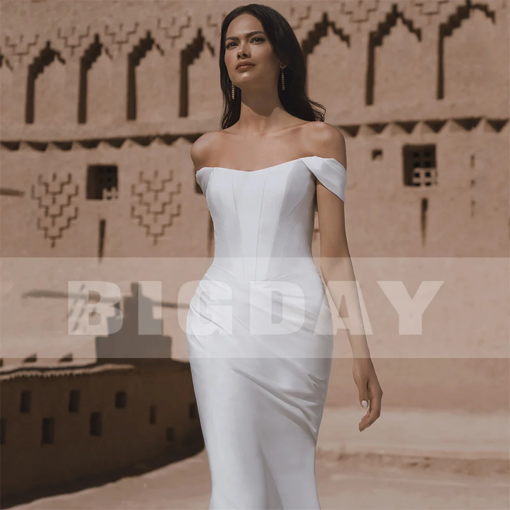 BIGDAY Satin Mermaid Wedding Dress Women 2025 Off The Shoulder Open Back Pleat Boat-Neck Bridal Gown Vestido De Noiva Customized 15 Seff29b7625f14ee3865a0b6683406388d