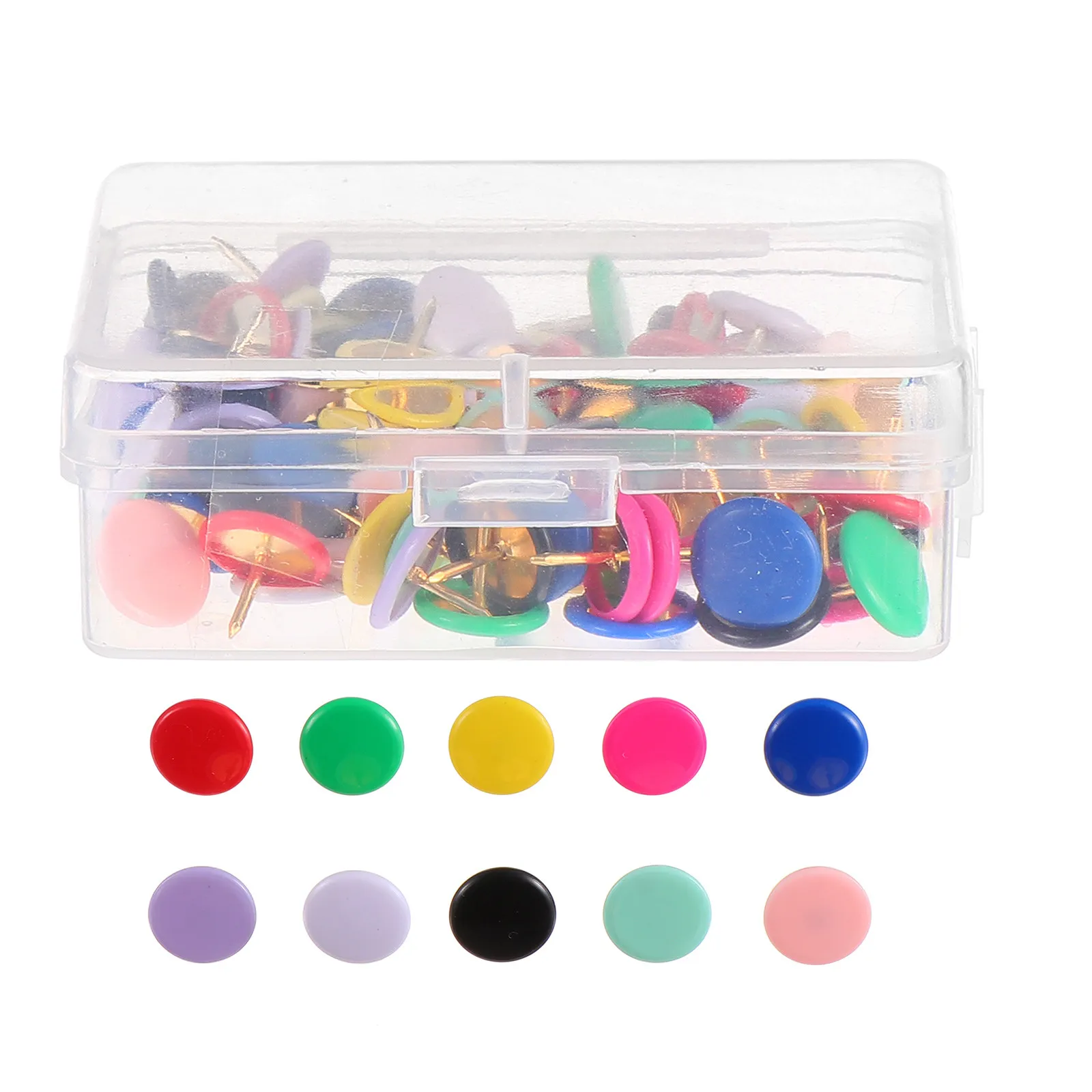 100Pcs 플라스틱 압정 플랫 라운드 헤드 지도 푸시 핀 게시판 사무실 학교 DIY 용품에 쉽게 삽입 가능