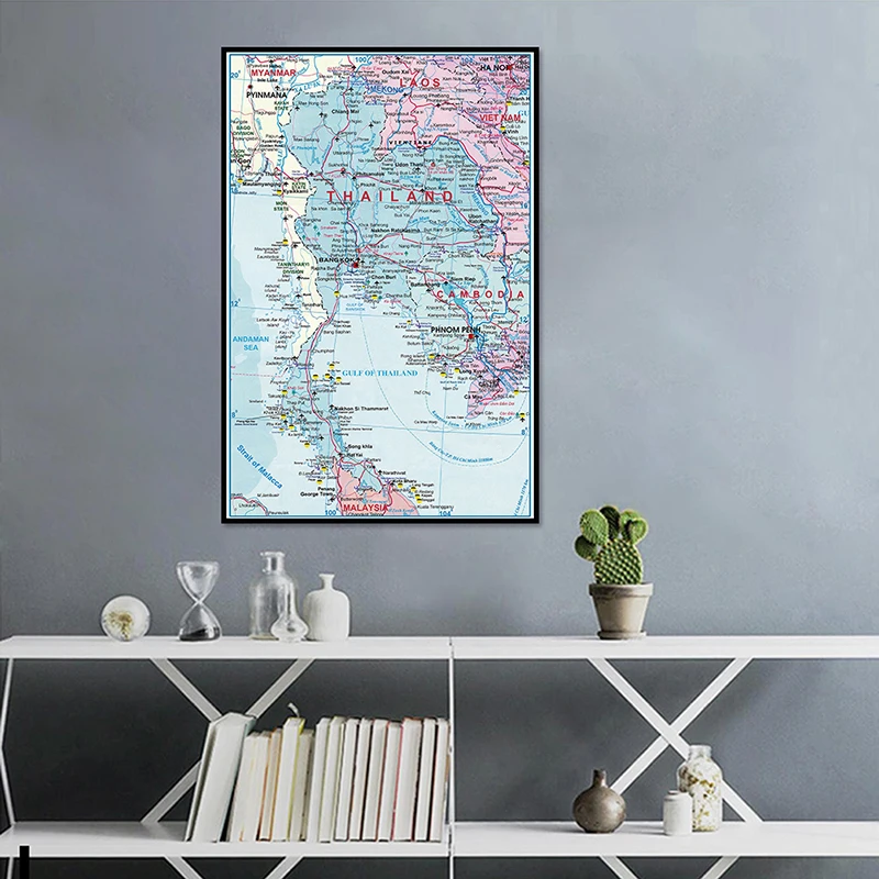 60*90cm Map of The Thailand Wall Art Poster Unframed Print Non-woven Canvas Painting Living Room Home Decor Office Supplies