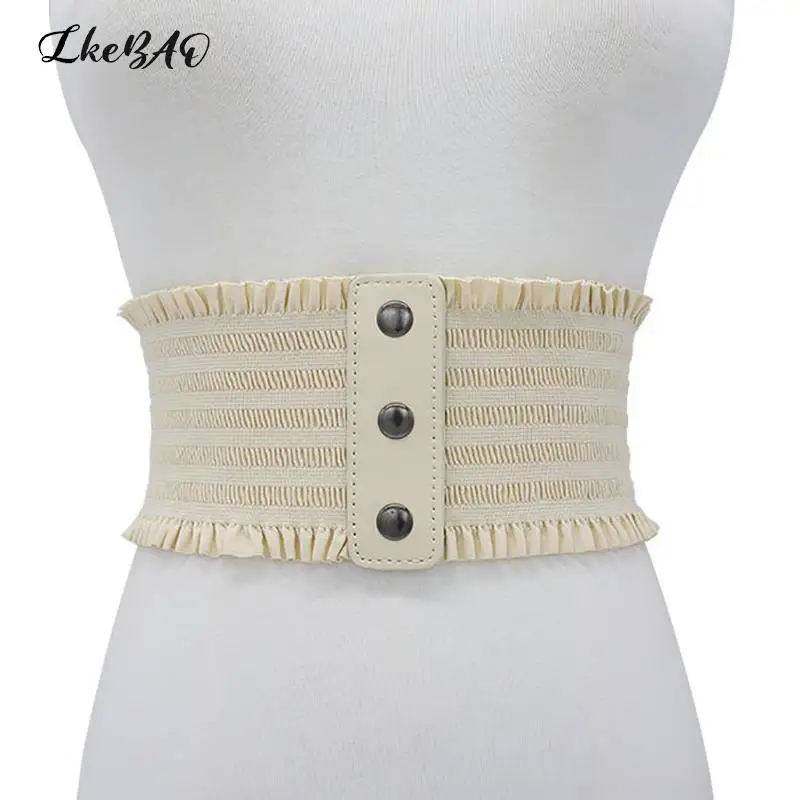 

1PCS Women's Black Pu Leather Elastic Wide Waistband Ladies Designer Overcoat Belt Ladies Overcoat Belt For Women