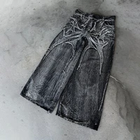 Y2K Phantom Jeans High Street Spider Embroidered Patch Hip Hop Streetwear Gothic Retro Oversized Baggy Fit Unisex Mopping Pants 1