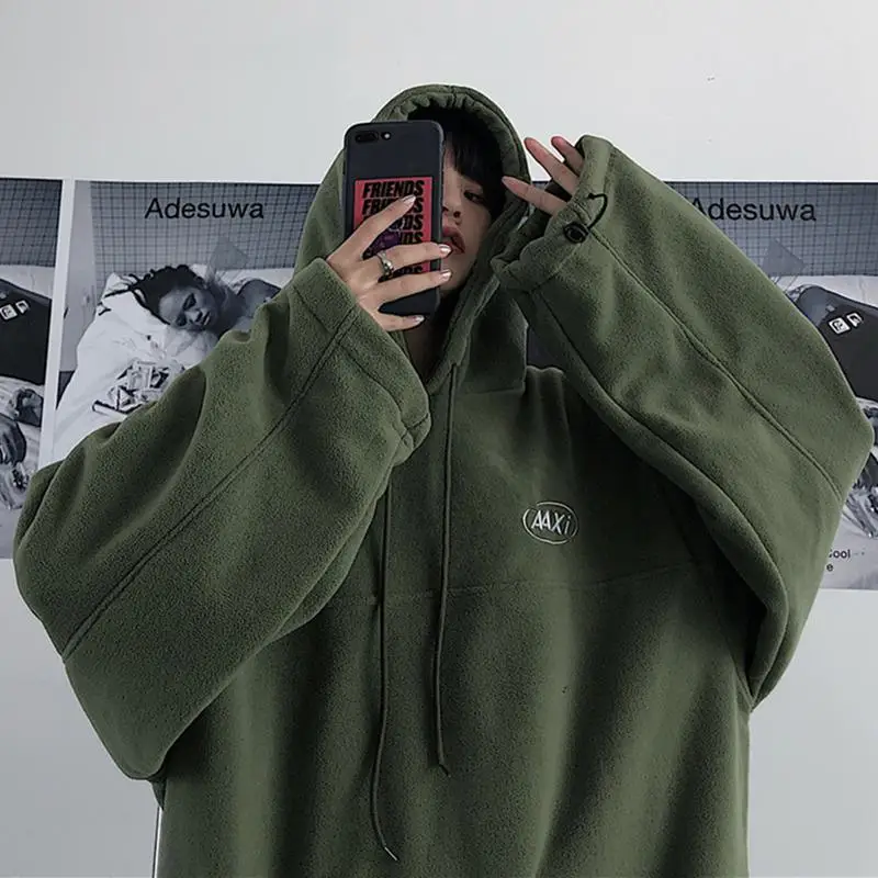

Harajuku Fleece Women Hoodies Oversized Streetwear Vintage Korean Fashion Female Black Sweatshirts Y2k Green Pullovers