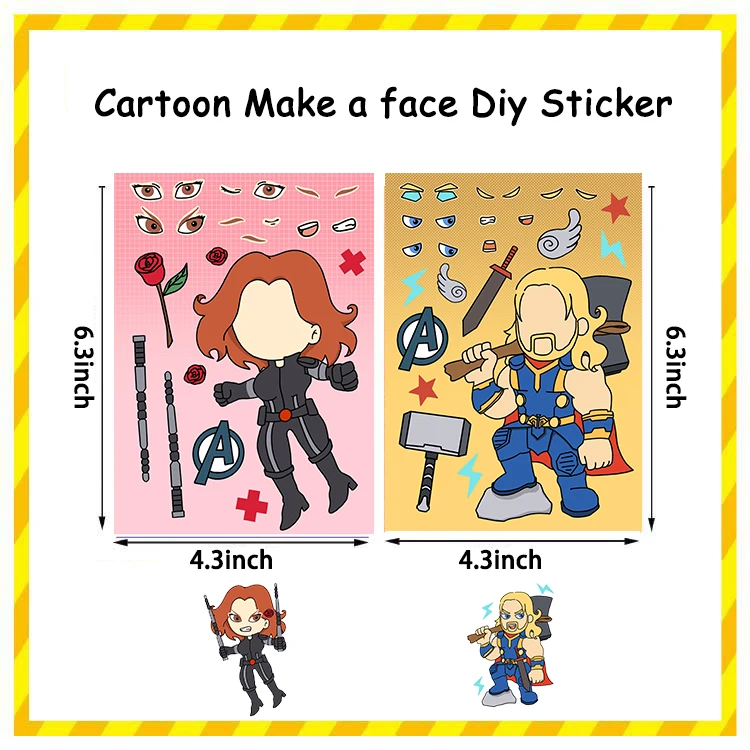 Children DIY Puzzle Stickers Spiderman/Iron Man Face Funny Anime Assemble 32Sheets Kids Toys Boys Girls Gifts