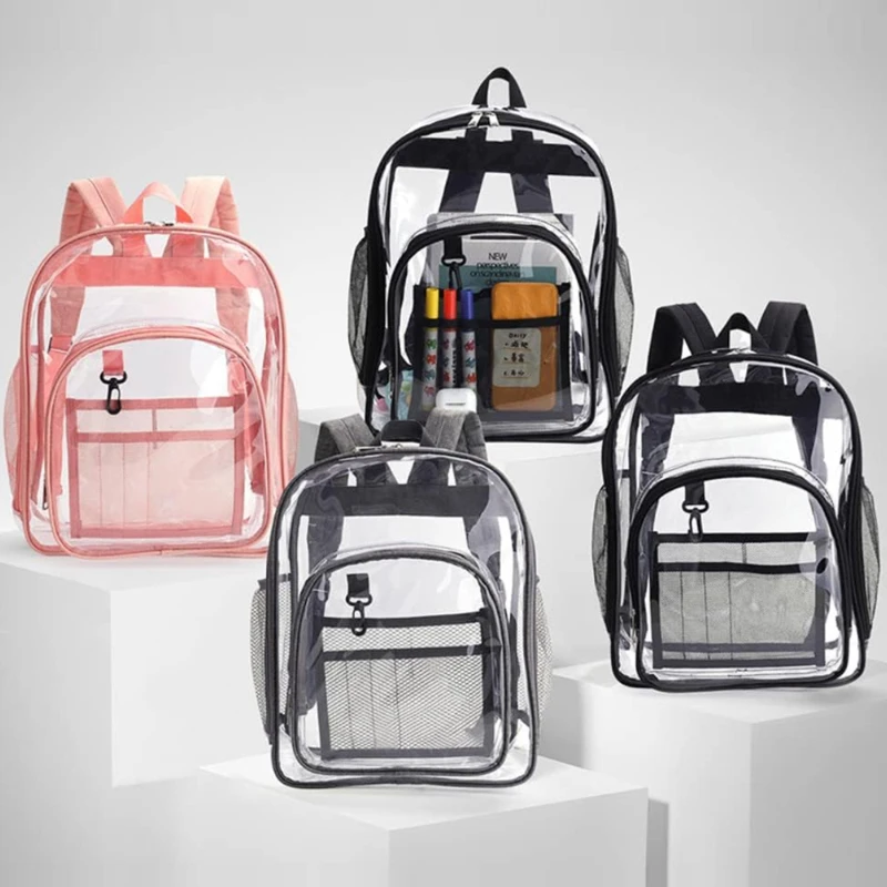

Women's Backpack Transparent Waterproof PVC Bag Female Fashion College Students Transparent Bag Large Solid Clear Backpacks