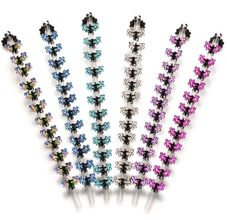 6Pcs Mini Hair Clips No-Slip Clips Rhinestone Hair Metal Clamps Mix Colored Flower Accessories for Women Girls