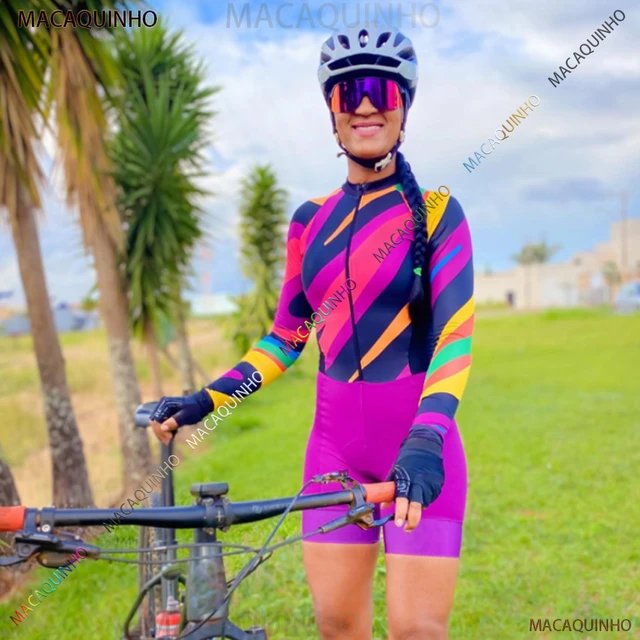 Conjunto de maillot de Ciclismo para mujer, traje femenino de manga larga  para triatlón, ropa de bicicleta, Macaquinho - AliExpress