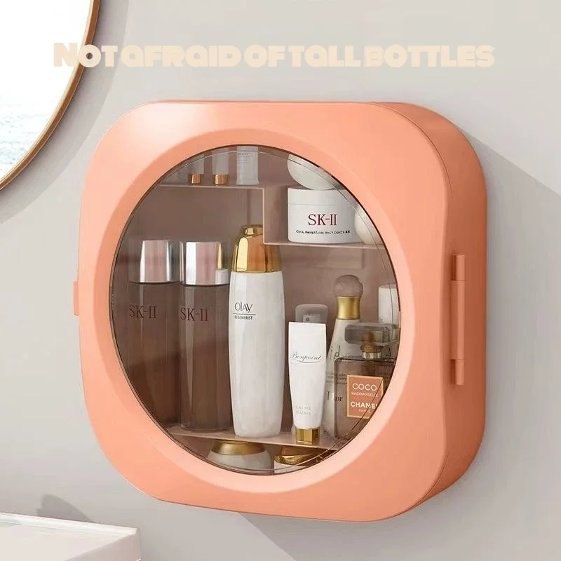 Cosmetic storage box wall-mounted punch-free dust-proof household large-capacity bathroom room bathroom storage rack 5
